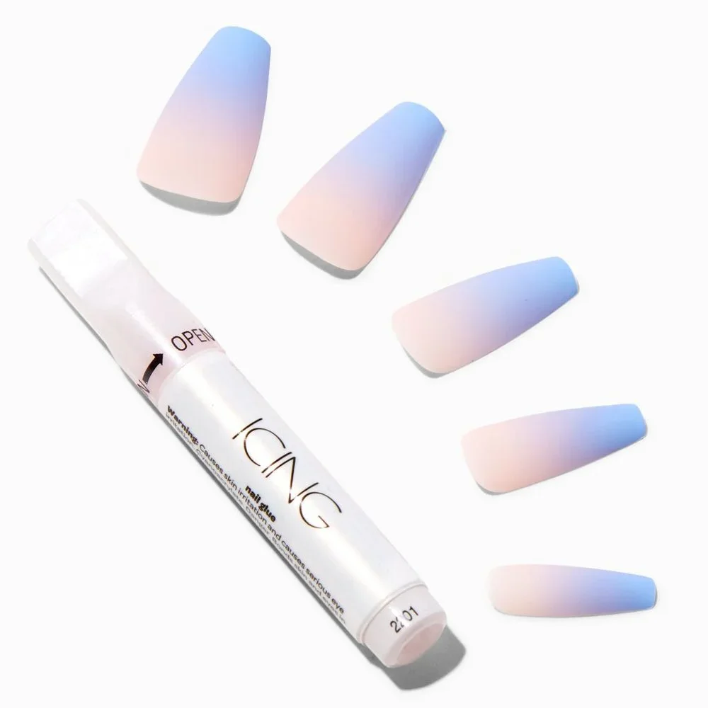 NEW PINK & PURPLE OMBRE SQUARELETTO VEGAN FAUX NAIL SET - 24 PACK